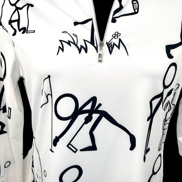 CEGOLFS B&W STICK FIGURE GOLF PRINT LONG SLEEVE 1/4 ZIP LONG SLEEVE TOP - L - Picture 2 of 5